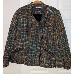 Coldwater Creek Multicolor Tweed Jacket Shaped Moto Style Size L/XL‎